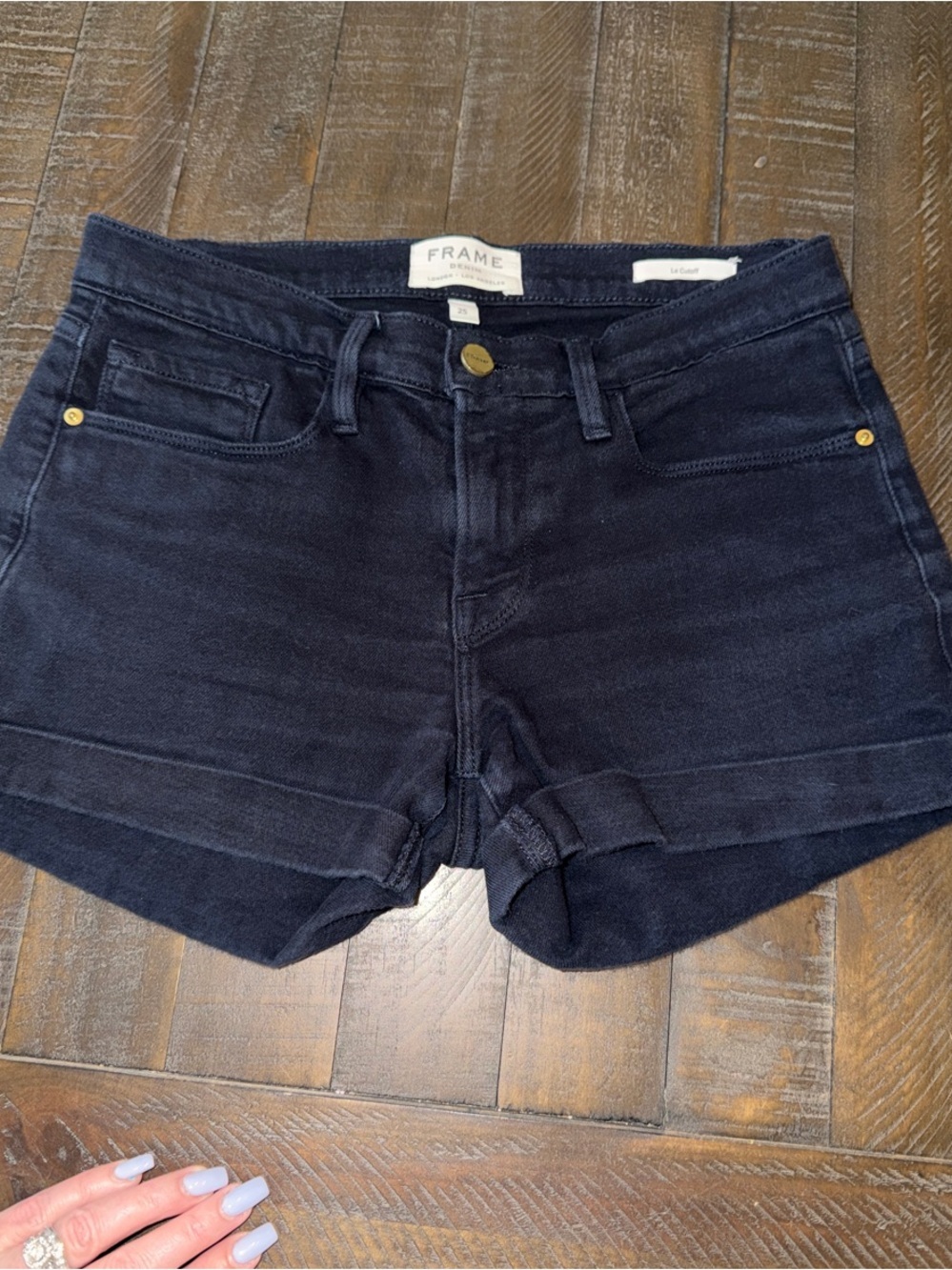 Frame Denim Black Cuffed High-Rise Jean Shorts